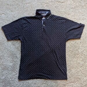 Tommy Hilfiger Polo Shirt Mens Small Navy Blue Diamond Print Branded Collar